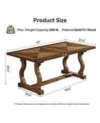 Tribesigns Solid Wood Executive Desk, 63" Large Computer Desk for Home Office, Farmhouse Rustic Wooden Workstations Business Office Furniture