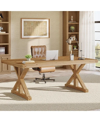 Tribesigns Solid Wood Executive Desk, 63-Inch Home Office Computer Desk with Sturdy Legs, Farmhouse Simple Writing Study Table Business Workstation