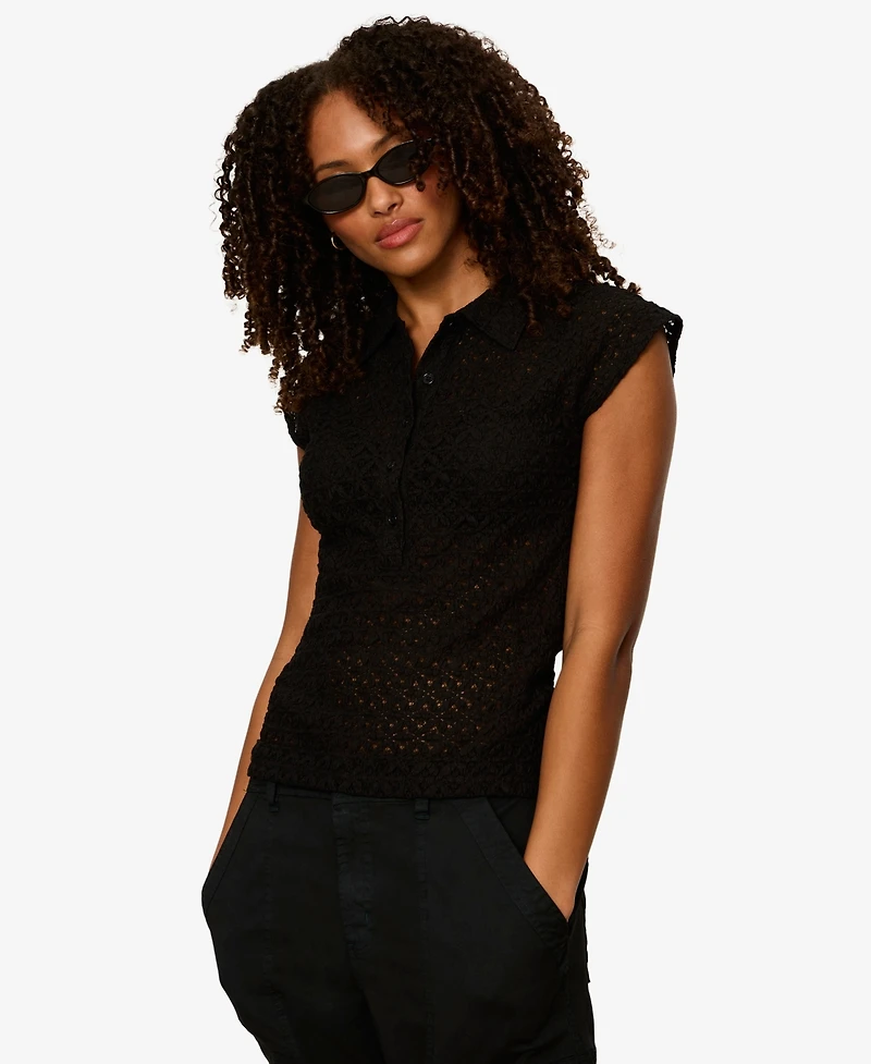 Sanctuary Women's Lace Muscle Sleeveless Collared T-Shirt