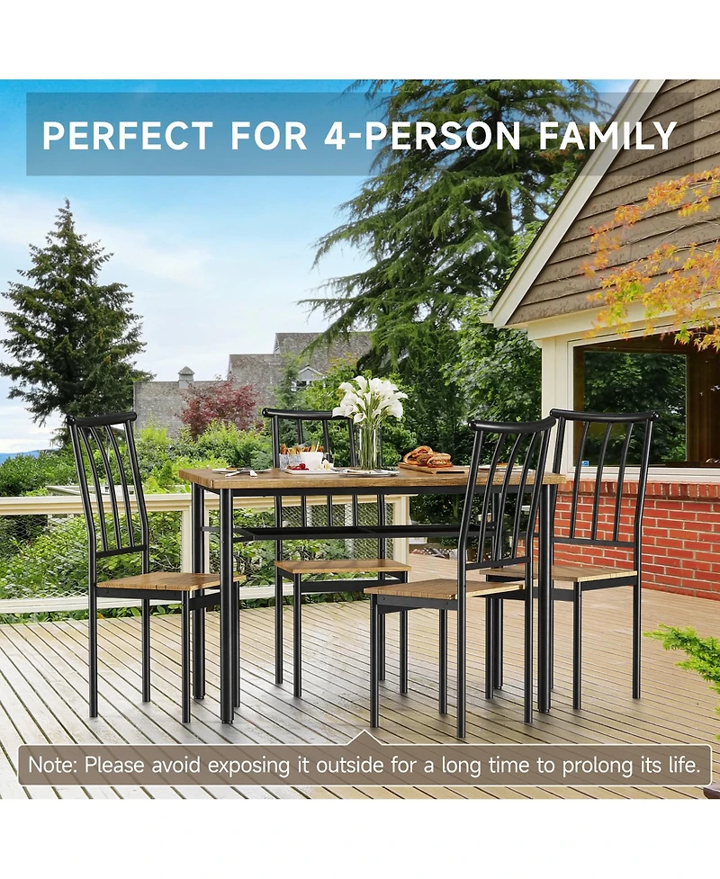 homfan Farmhouse Kitchen Table Set for 4 with Storage Rack and 4 Chairs, 5-Piece Modern Square Kitchen Table Set, Dining Room Table Set