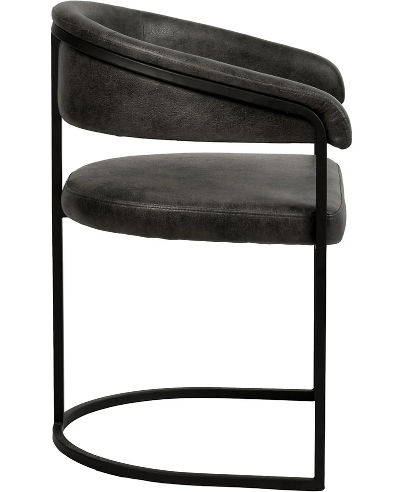 LeisureMod Leather Dining Chair - Upholstered Kitchen Accent with Curved Open-Back Design, Padded Seat, and Iron Frame