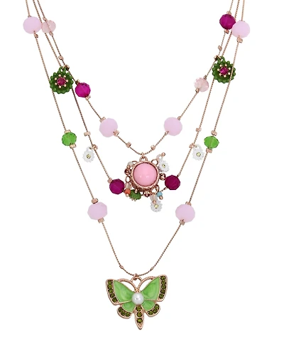 Betsey Johnson Faux-Stone Butterfly Charm Layered Necklace
