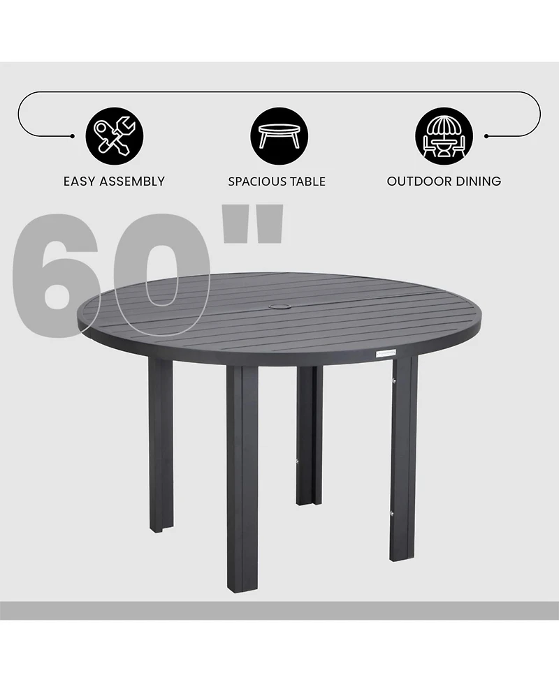 LeisureMod 60" Round Outdoor Aluminum Dining Table for Modern Home, Patio, Backyard Garden Chelsea Collection