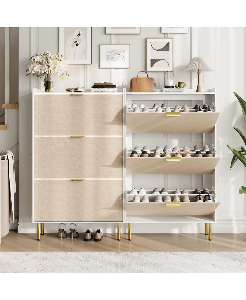 Shoe Cabinet with 3 Flip Drawers, Freestanding Narrow with Metal Legs, Farmhouse Slim Storage with Adjustable Shelves for Entryway, Foyer, Hallway