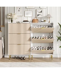 Shoe Cabinet with 3 Flip Drawers, Freestanding Narrow with Metal Legs, Farmhouse Slim Storage with Adjustable Shelves for Entryway, Foyer, Hallway