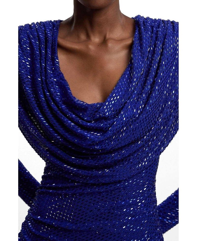 Karen Millen Women's Cowl Neck Long Sleeve Mini Dress