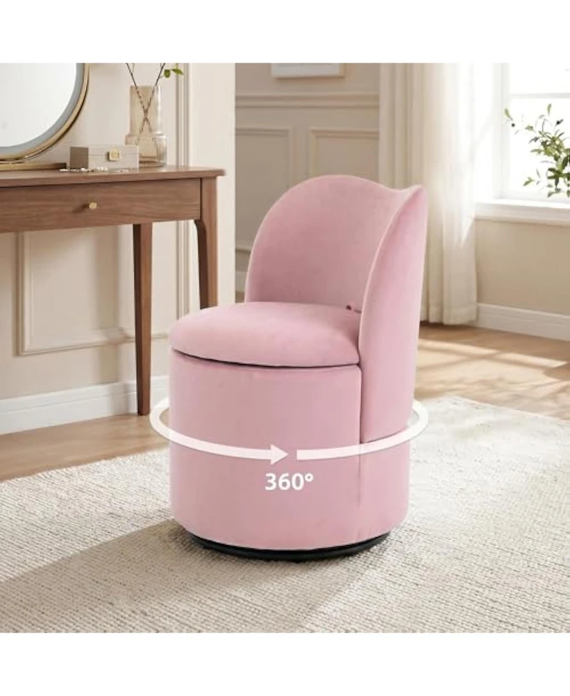 gaomon 360degree(s) Swivel Modern Upholstered Accent Stool Barrel Chair, Velvet Vanity Chair with Hidden Storage