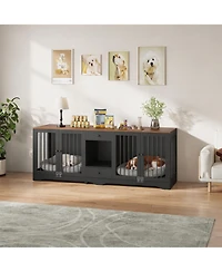 homfan Multi-Functional Dog Crate Furniture for Medium and Large Dogs, 83'' Indoor Kennel with 4 Doors 2 Drawers, Secure Locks, Stylish Design