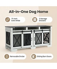 homfan 71'' Dual-Panel Cage, Double Layer Steel and Particleboard, Large Double Compartment Crate, Metal Wood Kennel, Indoor Outdoor Heavy Duty Cage