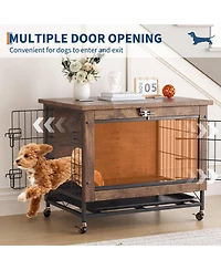 homfan Heavy Duty Wooden Dog House with Double Doors, Top-Opening Metal and Wood Crate, Indoor Kennel with Wheels, Anti-Chew, Ideal for Small Dogs