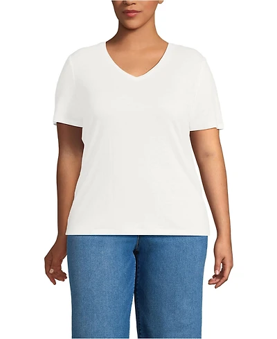 Lands' End Plus Short Sleeve Linen Blend V-neck Tee