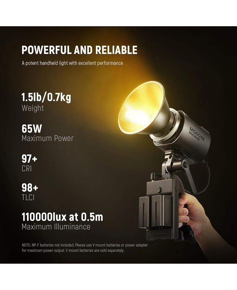 Neewer MS60B Led Video Light with 65W, 40000lux, 2700K-6500K