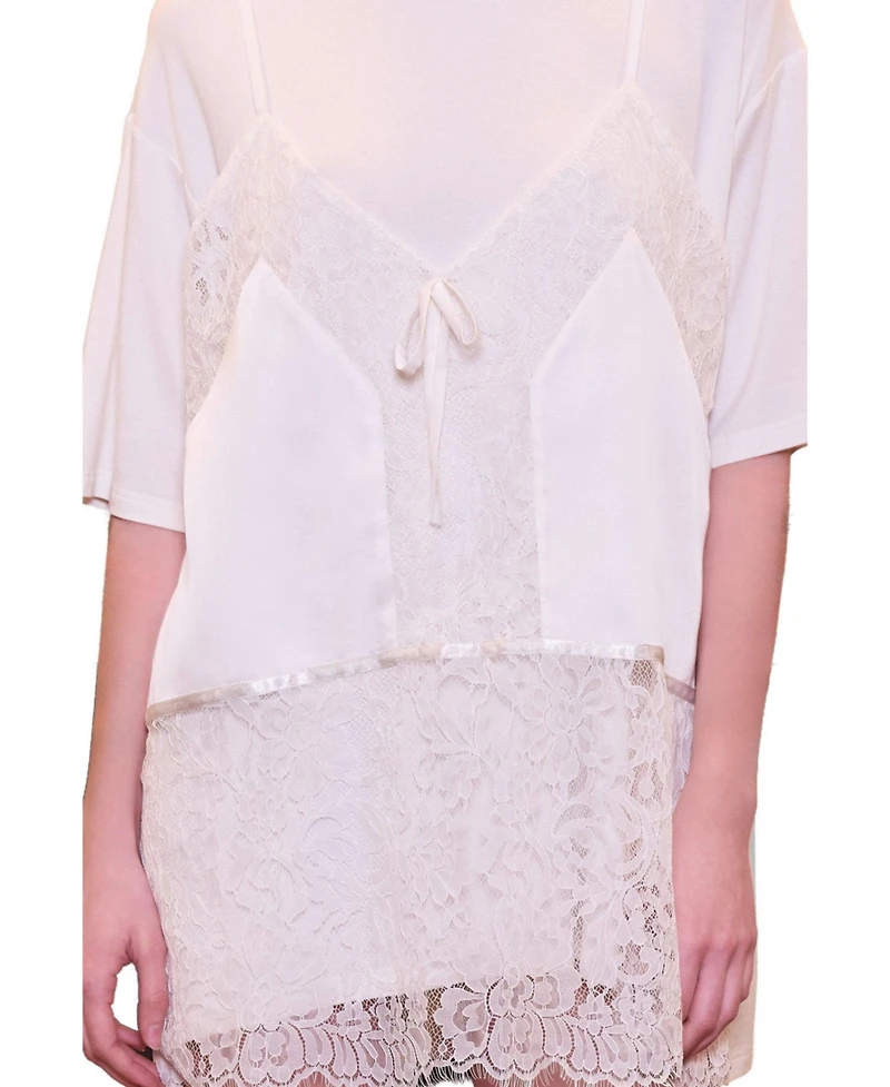 Pcfg Women's Daydreamers Mini T-Shirt Dress With Lace And Satin Details