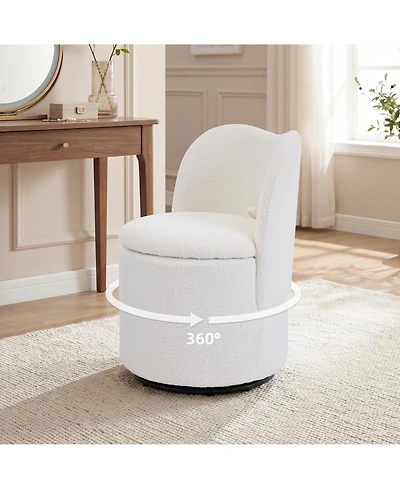 homfan Sherpa Swivel Vanity Chair with Storage - 360degree(s) Upholstered Makeup Stool Soft Padded Backrest Ideal for Bedroom, Living Room
