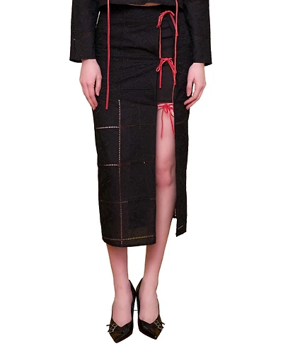 Pcfg Women's The Broderie Anglaise Edit Embroidered Slit Maxi Skirt