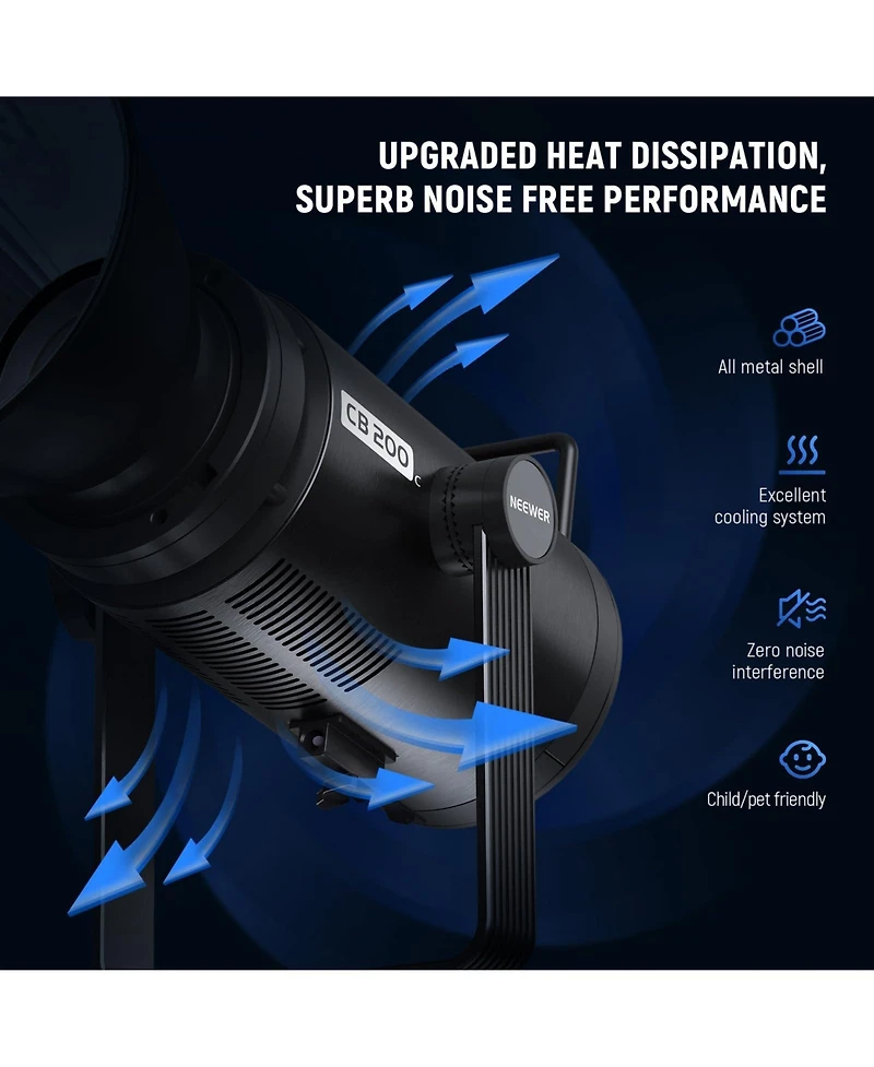Neewer CB200C Led Video Light with 200W, 23000lux, 2500K-7500K