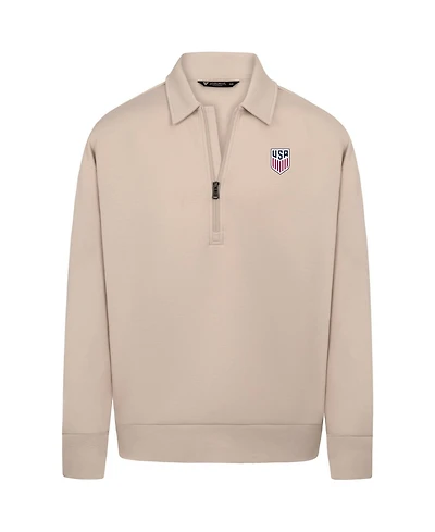 LevelWear Men's Khaki Usmnt Luxe Signature Quarter-Zip Tri-Blend 3-d Patch Sweatshirt
