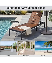 Asagikoiai 6-Position Outdoor Acacia Wood Chaise Lounge Chair with Adjustable Backrest