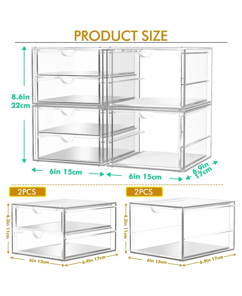 Xdovet Makeup Organizer 4 Pack Drawer Transparent Desktop Storage Office Supplies Home