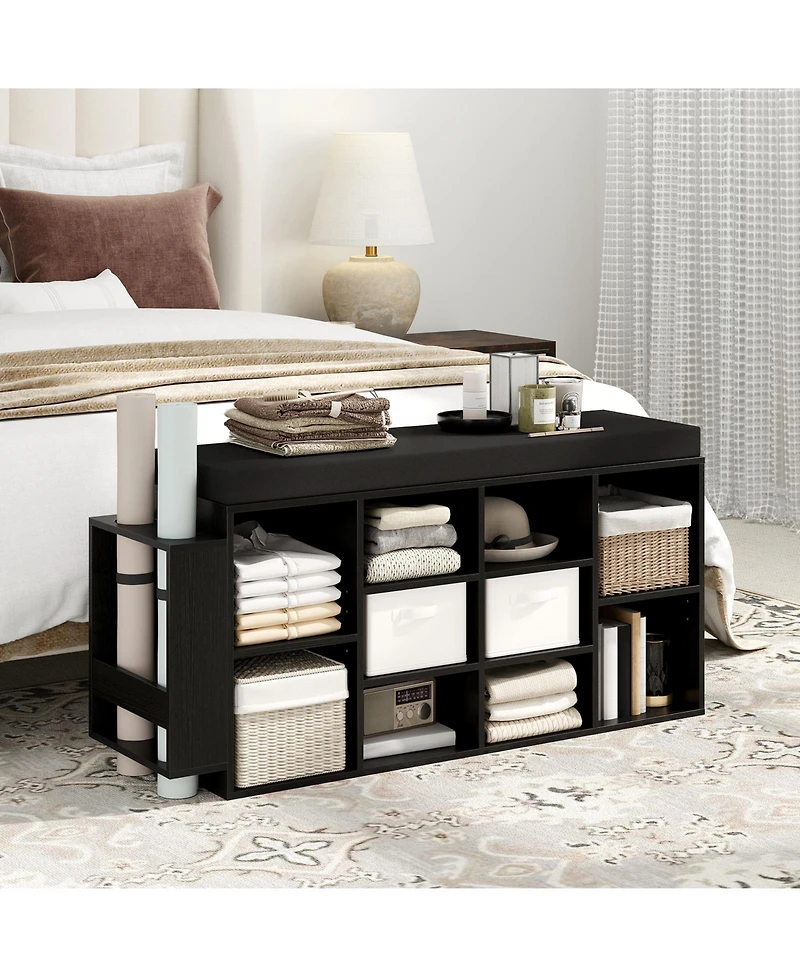 Slickblue 10-Cubby Shoe Storage Bench with Umbrella Stand for Entryway