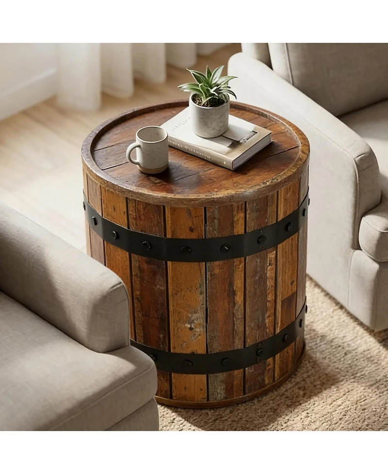 Tribesigns Barrel Side Table with Hidden Storage, 19.68" Farmhouse Round Rustic Wood End Table with Removable Lid