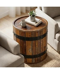 Tribesigns Barrel Side Table with Hidden Storage, 19.68" Farmhouse Round Rustic Wood End Table with Removable Lid