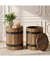 Tribesigns 19.68" Barrel Side Table with Hidden Storage, 24" Tall Sofa Side Bedside Nightstand for Living Room