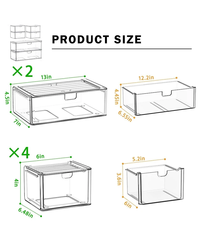 Xdovet Stackable Drawer Organizer Plastic Storage Makeup Vanity Bathroom Pantry 6 Drawers