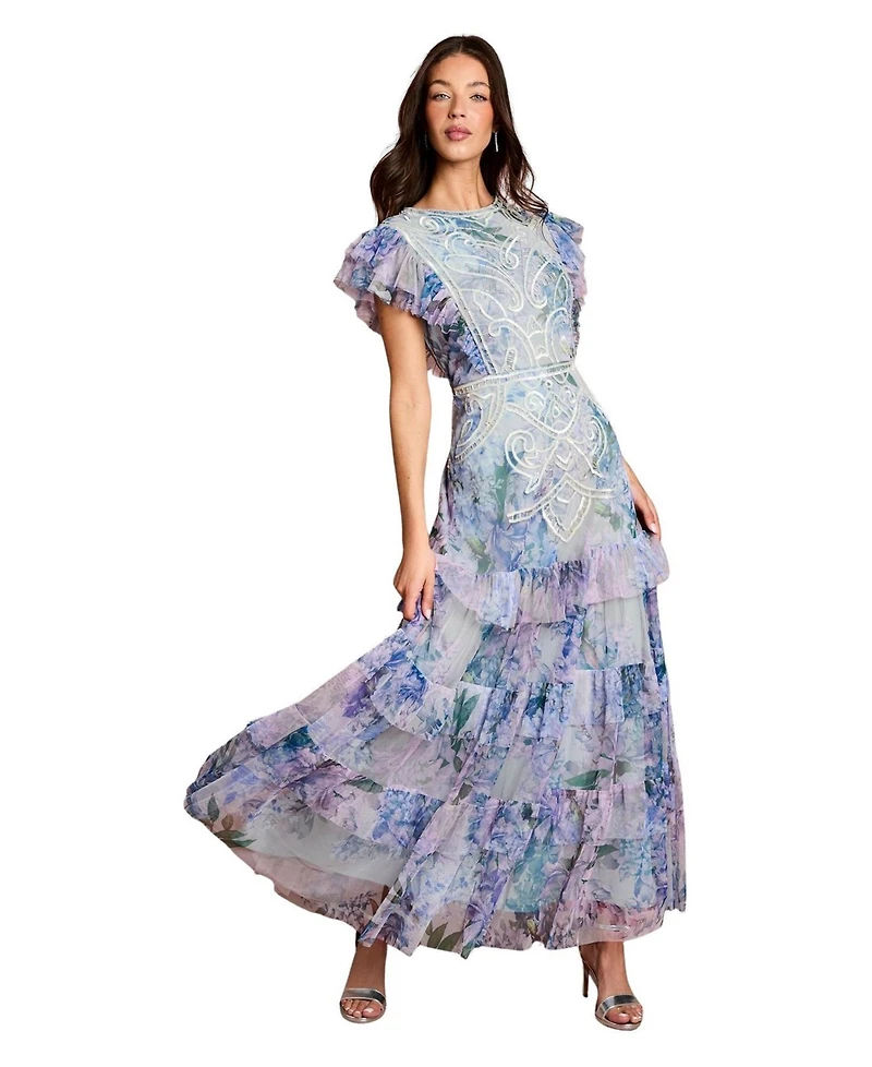 Coast Women's Embroidered Ruffle Floral Maxi Dress