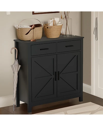 Clihome Modern Black Kitchen Storage Cabinet Buffet Cabinet with Storage, Coffee Bar Cabinet with 2 Drawers and 2 Doors