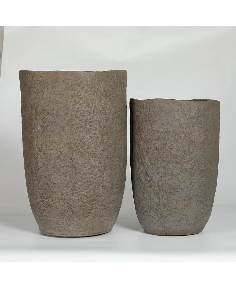 Asagikoiai Set of 2 Tall Outdoor Decorative Planter Pots with Drainage Holes