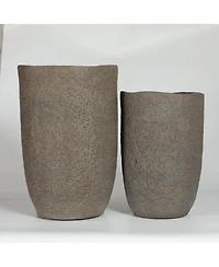 Asagikoiai Set of 2 Tall Outdoor Decorative Planter Pots with Drainage Holes