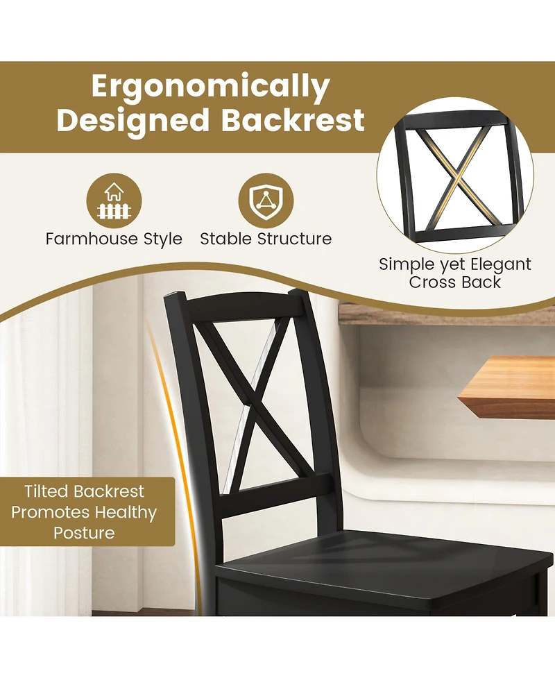 Slickblue Dining Chair Set of 2 with Wooden Frame, Rubber Wood Legs and Curved Back Support