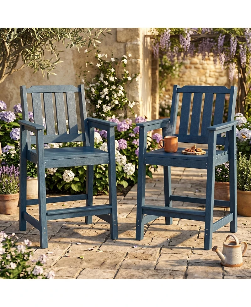 homfan All-Weather Hdpe Patio Bar Stools Set of 2, Tall Adirondack Chairs with Armrests, Wide Seat and Back, Waterproof for Balcony, Garden, Poolside
