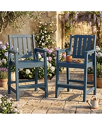homfan All-Weather Hdpe Patio Bar Stools Set of 2, Tall Adirondack Chairs with Armrests, Wide Seat and Back, Waterproof for Balcony, Garden, Poolside