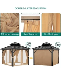 gaomon 10inch x 10inch Hardtop Gazebo, Outdoor Permanent Gazebo with Galvanized Steel Double Roof, Aluminum Frame, Netting and Curtains for Patio