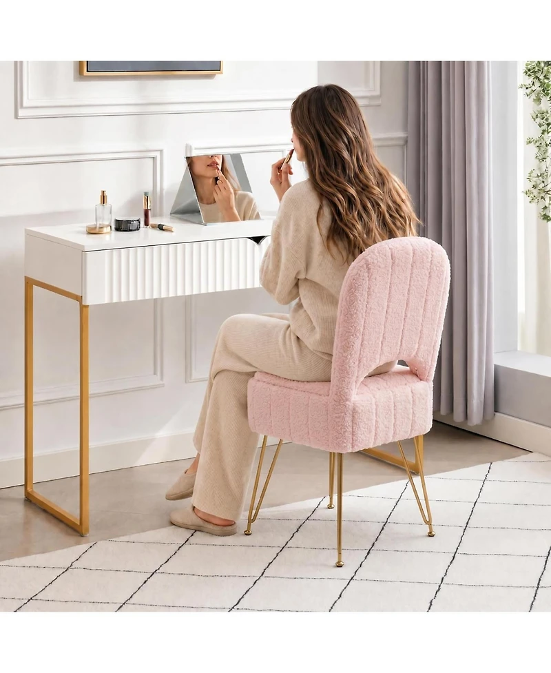 gaomon Vanity Stool Chair with Backrest, Square Ottoman with Hidden Storage Compartment, Soft Teddy Fabric