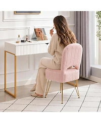 gaomon Vanity Stool Chair with Backrest, Square Ottoman with Hidden Storage Compartment, Soft Teddy Fabric
