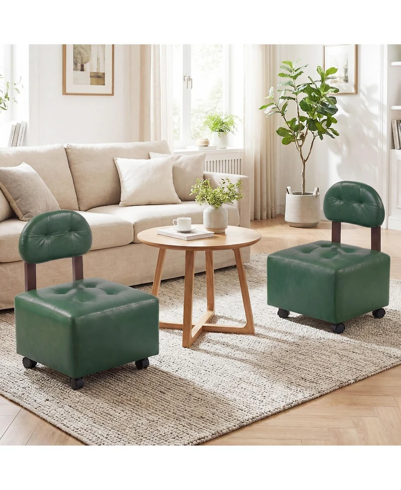 Slickblue Set of 2 Rolling Ottoman Footrest Stools with Lockable Wheels