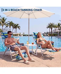 gaomon 2 Packs Outdoor 3-in-1 Beach Chair, Folding Tanning Lounger with Face Hole