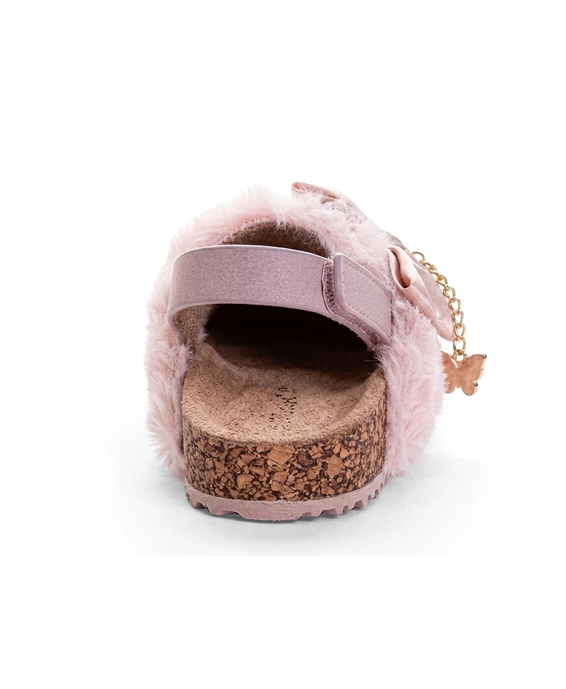 Laura Ashley Slingback Clogs – Girls Faux Fur Bow Charm Fashion Shoes with Adjustable Strap (Toddler/Little Kid)