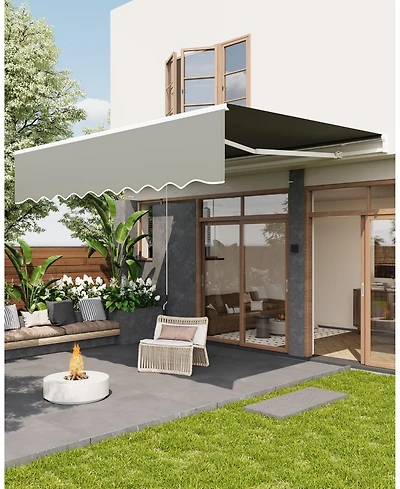 homfan Manual Retractable Patio Awning with Waterproof Canopy, Aluminum Frame, and Adjustable Crank for Outdoor Shade