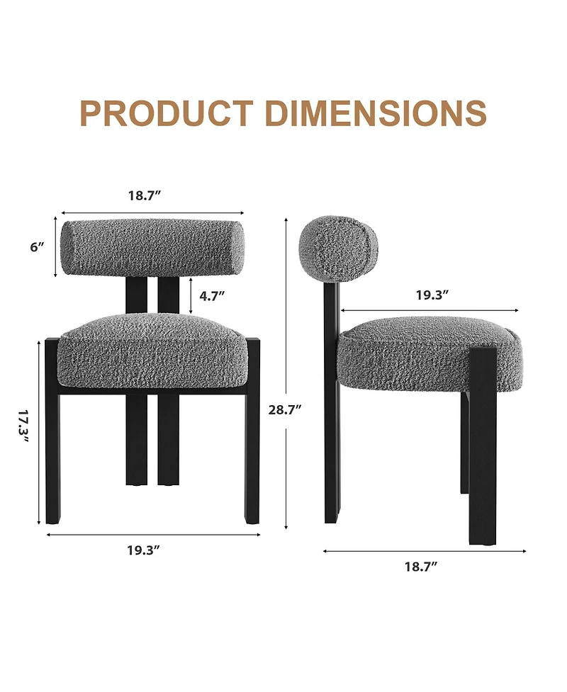homfan -Piece Upholstered Boucle Dining Chair Set with Ergonomic Curved Back and Rubberwood Legs