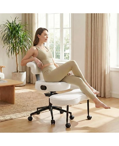 homfan Cross-Legged Office Chair with Lumbar Support, 360 Degrees Swivel Footrest, Wheels and Adjustable Height for Home Office, Meditation Yoga