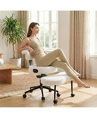 homfan Cross-Legged Office Chair with Lumbar Support, 360 Degrees Swivel Footrest, Wheels and Adjustable Height for Home Office, Meditation Yoga