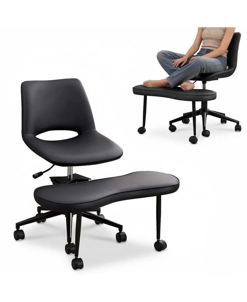 homfan Cross-Legged Office Chair with Wheels, 360degree(s) Swivel, Height Adjustable Seat, Wide Criss Cross Design with Lumbar Support
