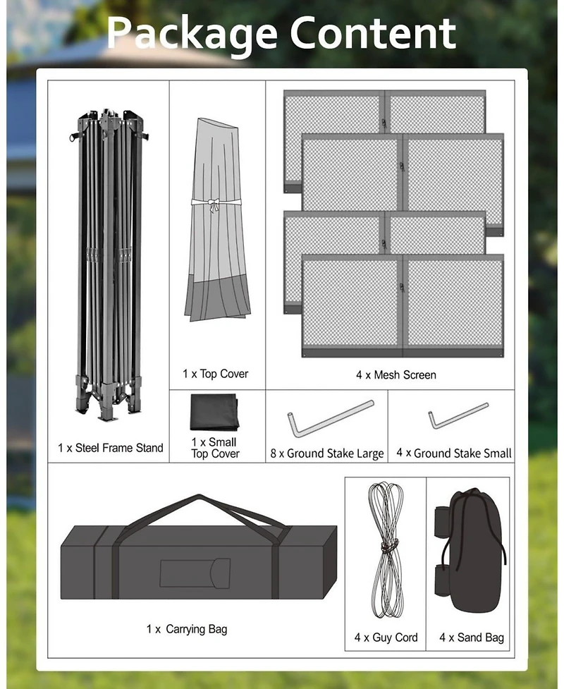 homfan One-Push Pop-Up Gazebo, 12x12 Ft Canopy Tent with Mosquito Netting, 4 Sandbags and Adjustable Height