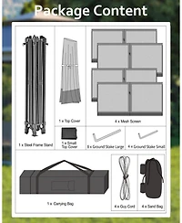 homfan One-Push Pop-Up Gazebo, 12x12 Ft Canopy Tent with Mosquito Netting, 4 Sandbags and Adjustable Height