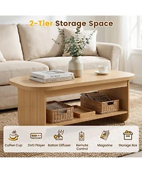 Slickblue 2-Tier Oval Coffee Table Mid Century Living Room with Storage Shelf