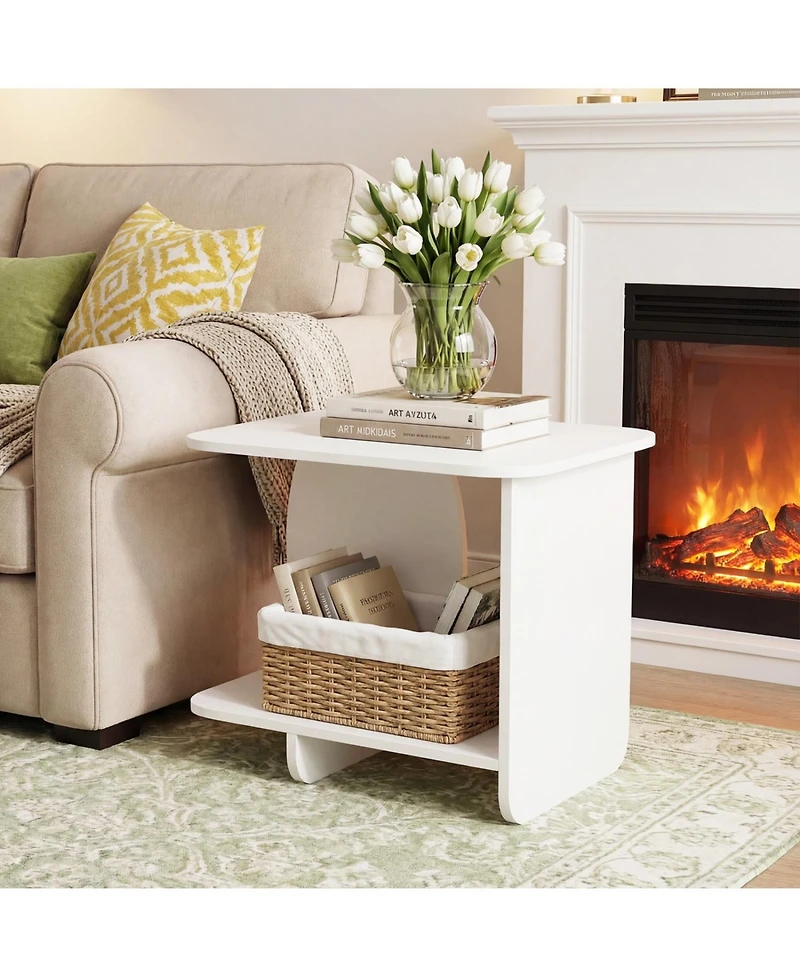 Slickblue Multi-Functional End Table with Storage Shelf, 2-Tier Design for Small Spaces